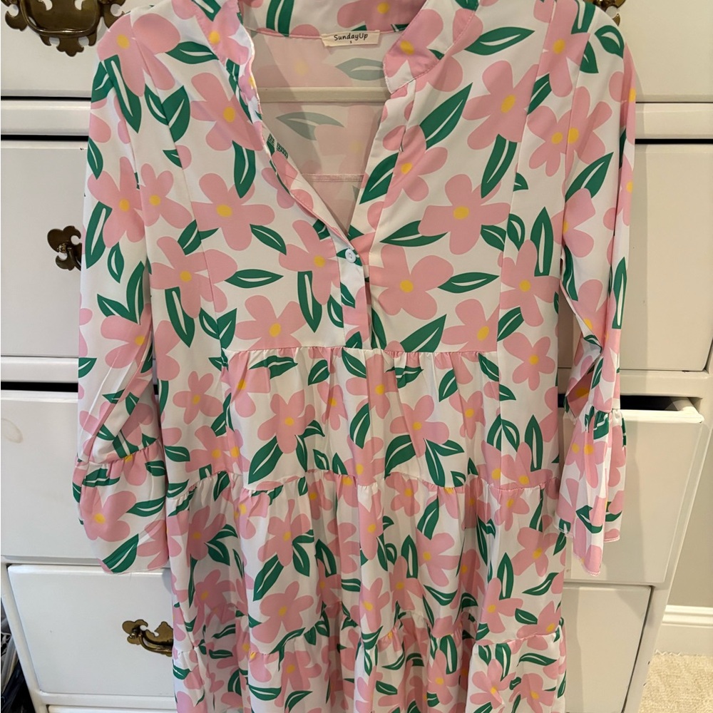 Sunday Pink and Green Floral Kids Dress